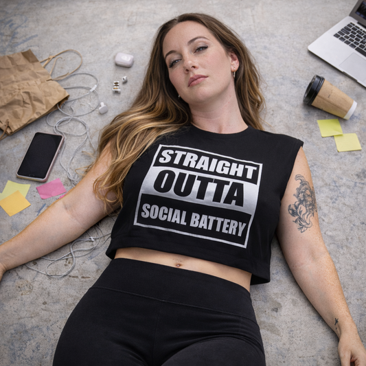 Straight Outta Social Battery Crop Top Sweat Shirt
